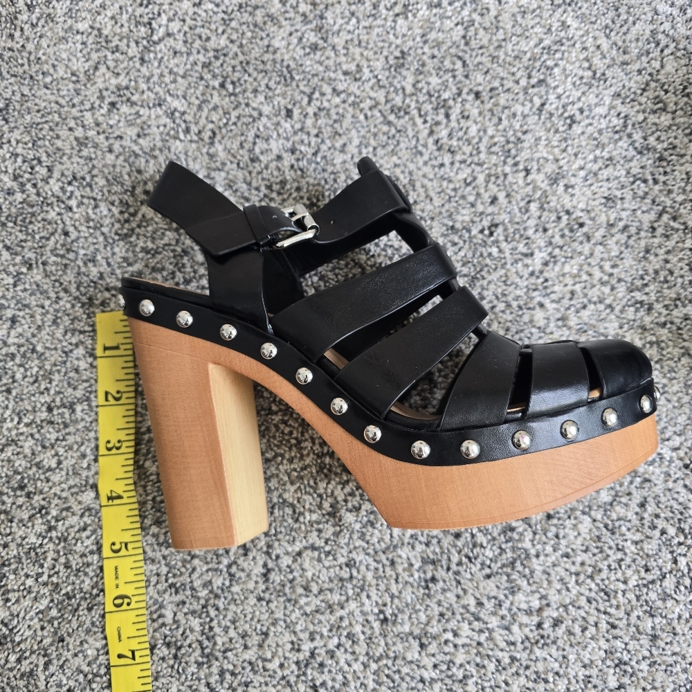 Nine West Black Strappy Platform Chunky Studded Vegan Leather Heels Size 9 - Picture 4 of 8